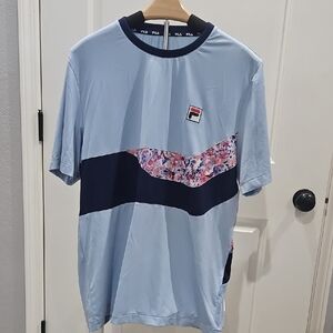 Fila Men's Light Blue and Navy Graphic Tee